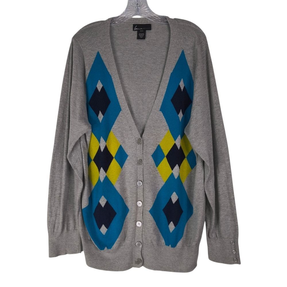 Lane Bryant Cardigan Womens 22/24 Argyle Diamond V Neck Button Up Preppy Sweater